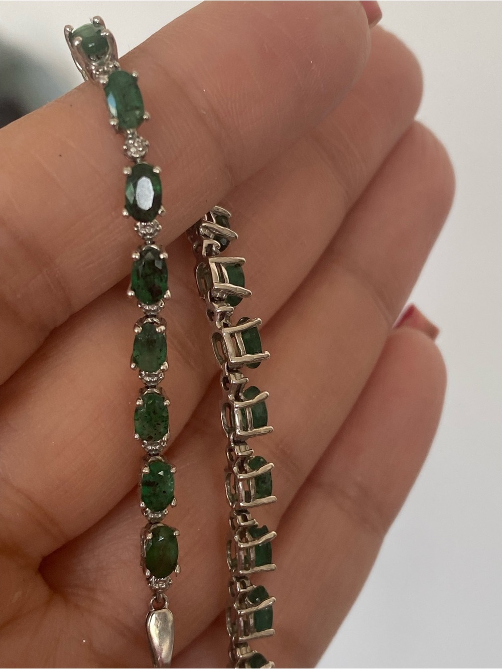 10K Solid Gold and Natural Emerald and Diamond Tennis Bracelet-final sale.